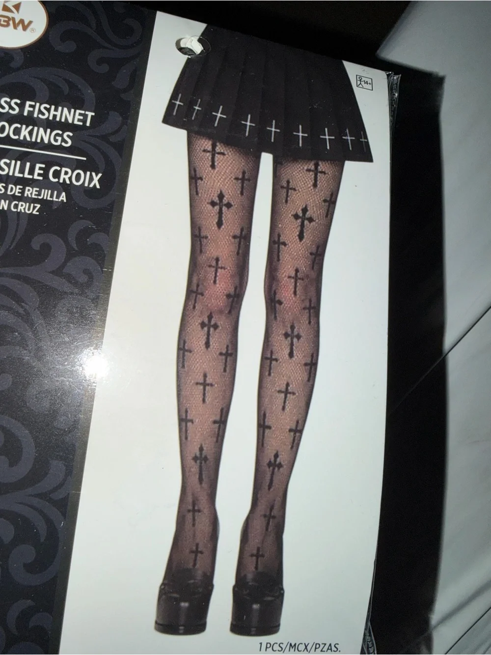 Black Cross Fishnet Tights for Women